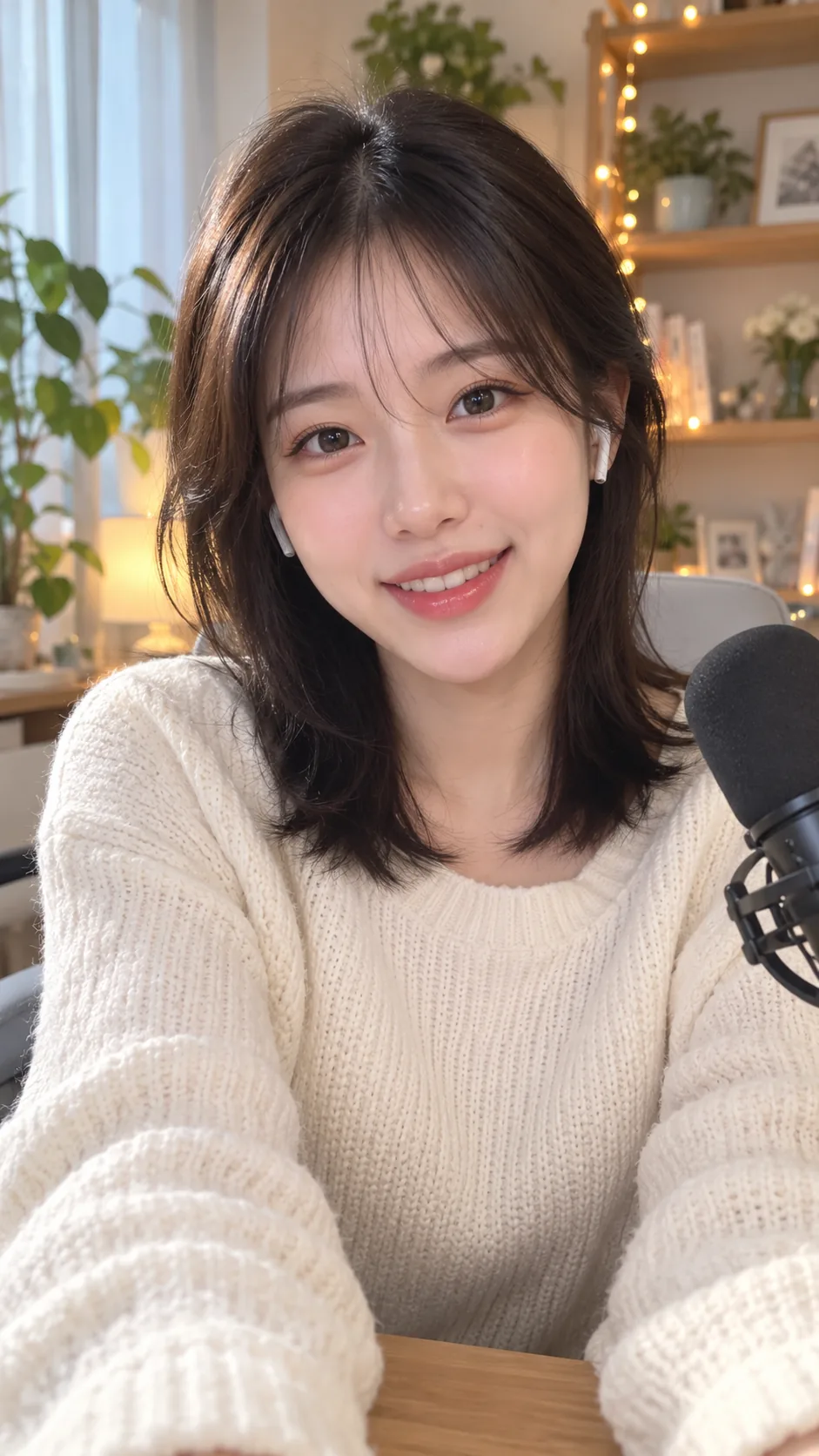 방송하는 호스트 예시 사진 — 마이크 앞에서 시청자와 이야기하는 모습